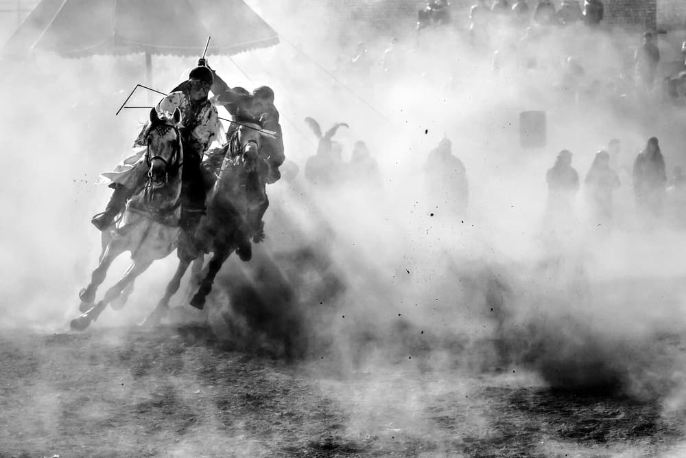 Charging Horsemen In Dust by Mohammadreza Momeni — canvas wall art