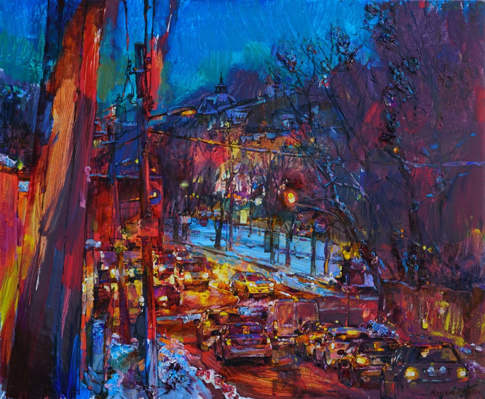 Colorful City Night Traffic by Andrii Kutsachenko — canvas wall art