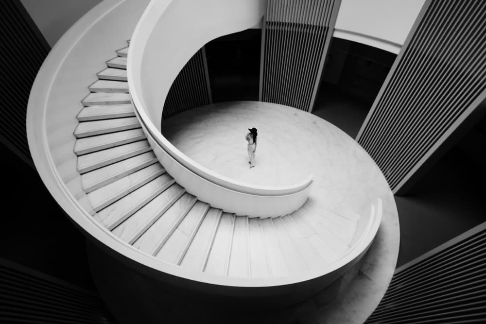 Woman On Spiral Stairs by konglingming — canvas wall art