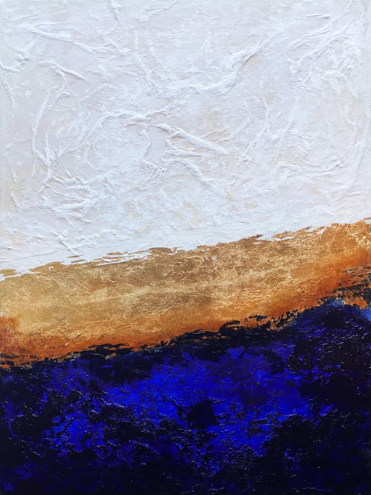Deep Blue Gold Abstract by Alyson Storms — canvas wall art