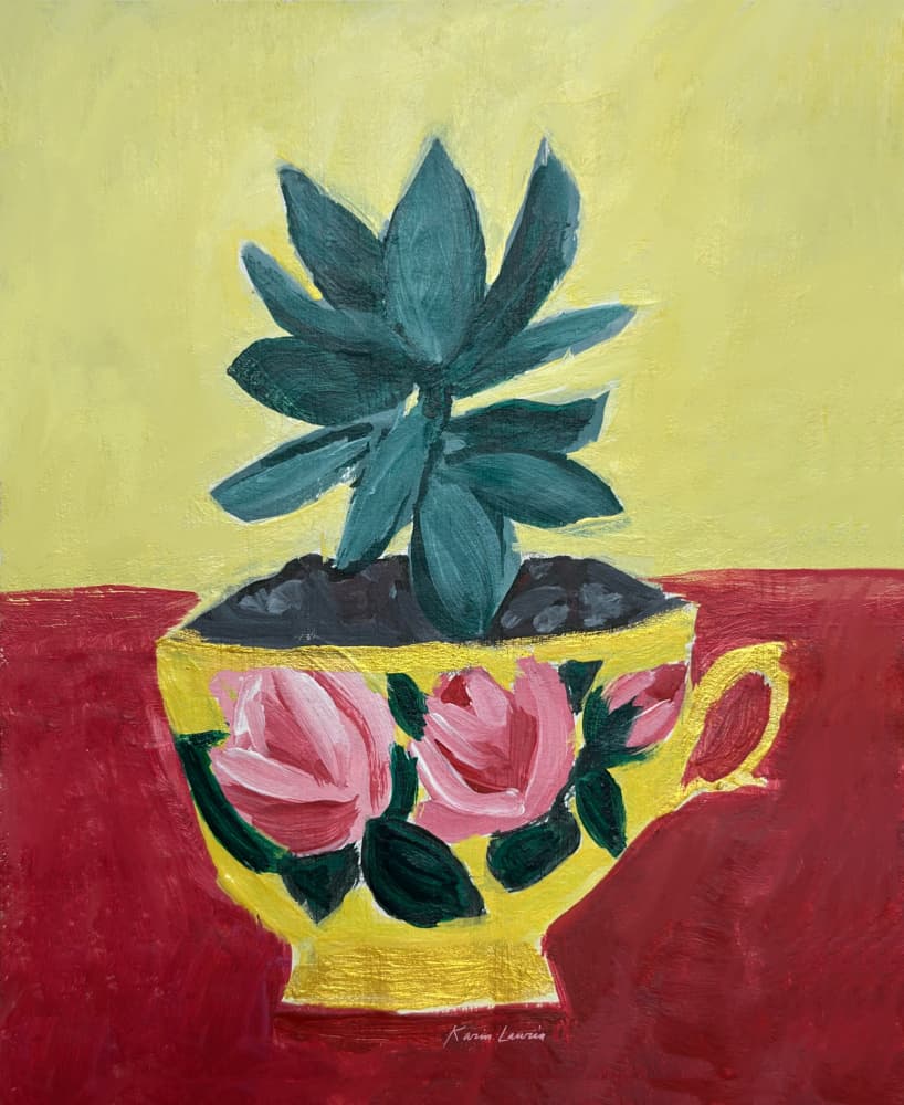 Succulent Teacup Roses by Karin Lauria — canvas wall art