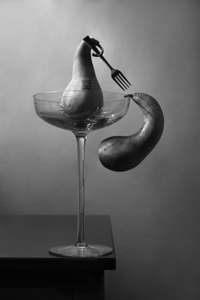 Playful Pear Still Life by Victoria  Glinka — canvas wall art
