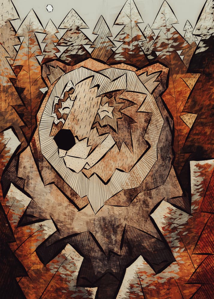 Geometric Forest Bear by Stephen Wade — canvas wall art