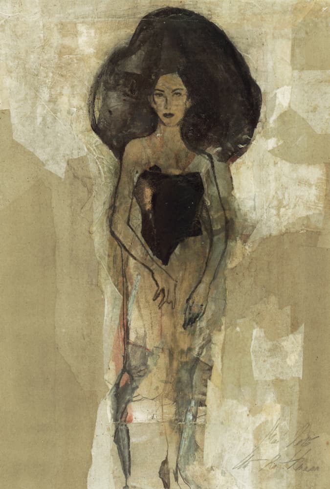 Elegant Woman Dark Hair by Ute Rathmann — canvas wall art
