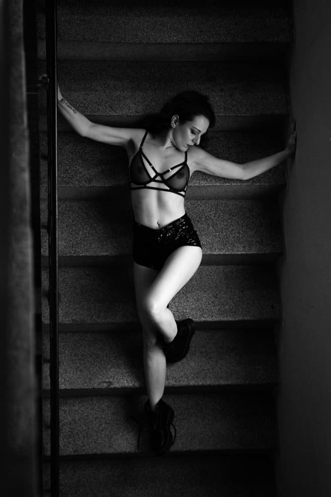 Sensual Staircase Pose by Ruth Franke — canvas wall art