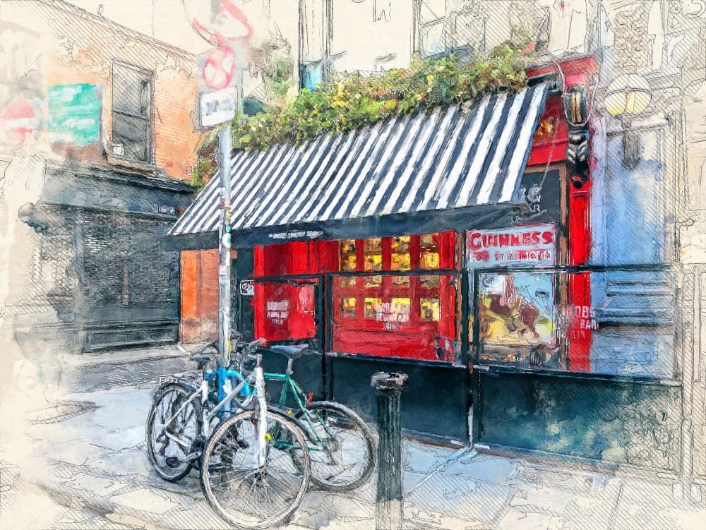 Dublin City Watercolor Art Ireland (15) by Justyna Jaszke — canvas wall art