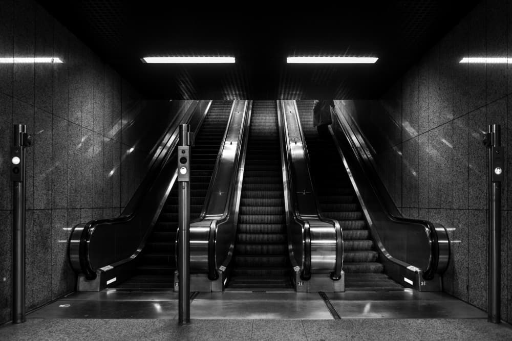 Modern Subway Escalators by Adam Street Photographer — canvas wall art