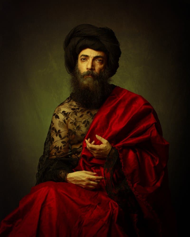 Bearded Man In Red Robe by Mehdi Mokhtari — canvas wall art