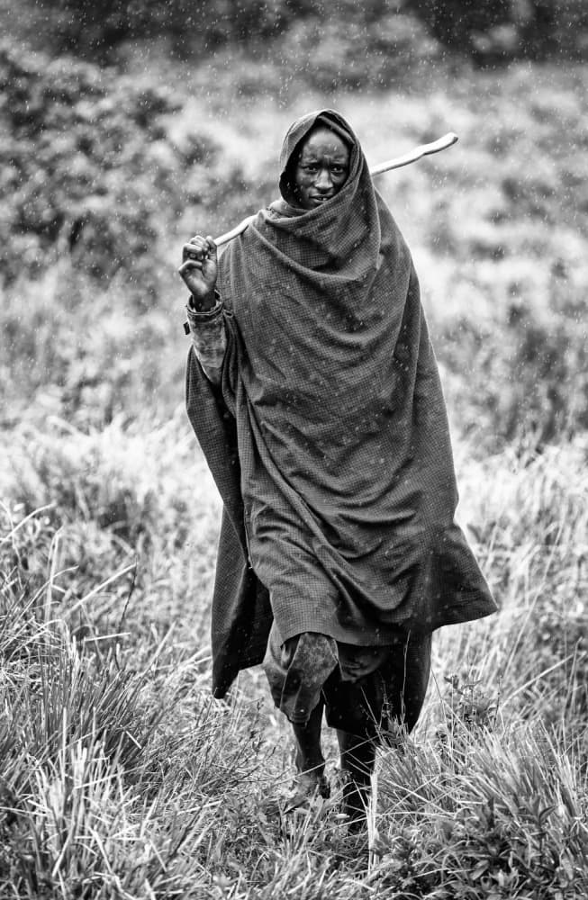 African Man in Rain by Goran Jovic — canvas wall art