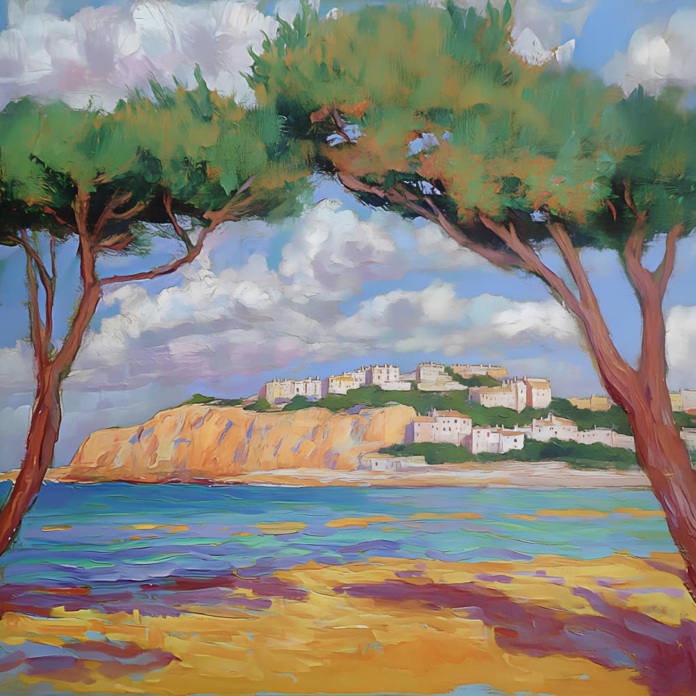 Pine Trees Coastal Vista by Avanesova Elena — canvas wall art