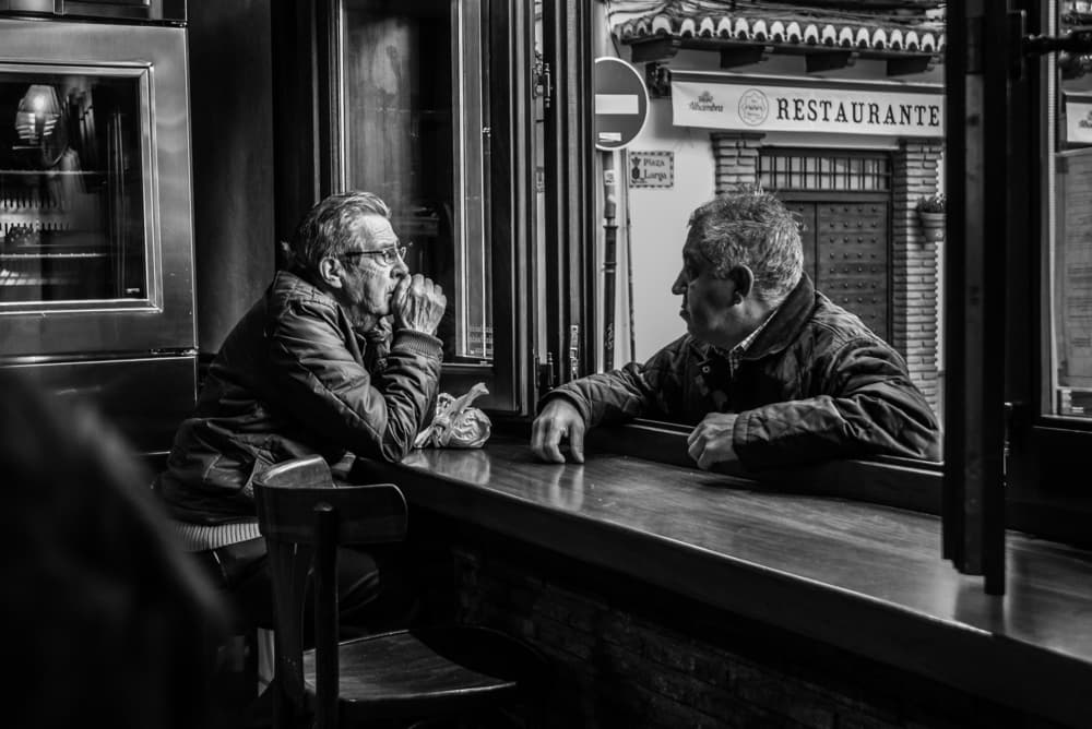 Bar Window Conversation by Renata Łacina — canvas wall art