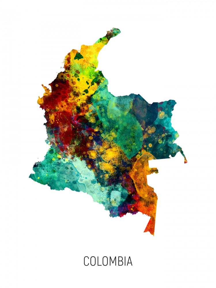 Vibrant Colombia Map by Michael Tompsett — canvas wall art