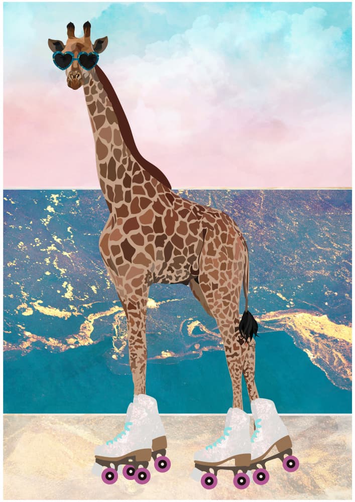 Cool Giraffe Roller Skates by Sarah Manovski — canvas wall art