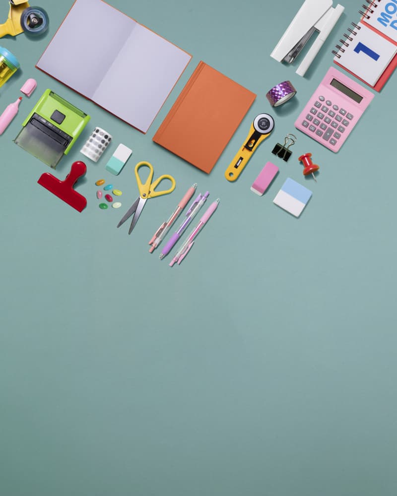 Colorful Desk Essentials by Julia Ramiro — canvas wall art