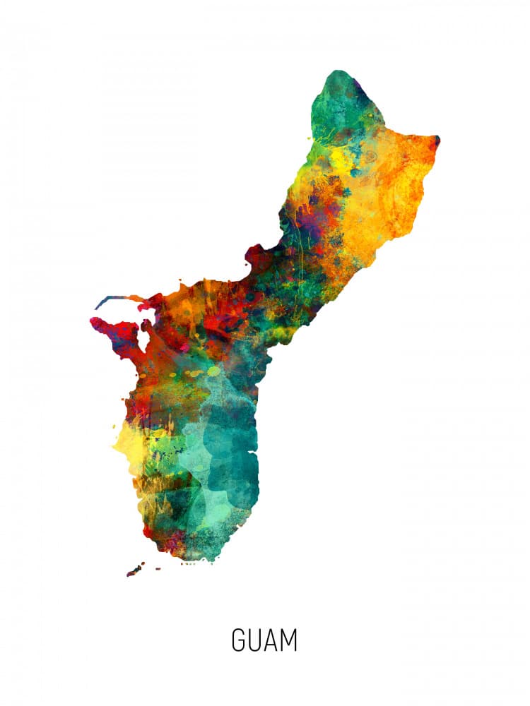 Vibrant Guam Map by Michael Tompsett — canvas wall art