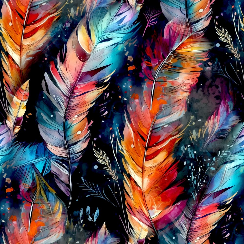 Vibrant Watercolor Feathers by Justyna Jaszke — canvas wall art