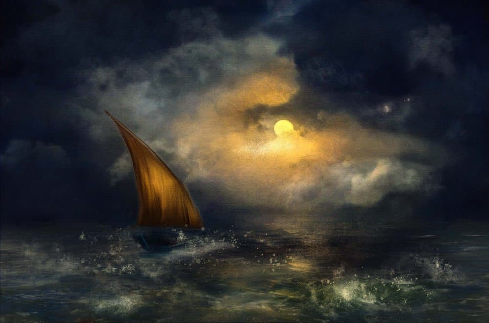 Sailboat Under Golden Moon by Charlaine Gerber — canvas wall art