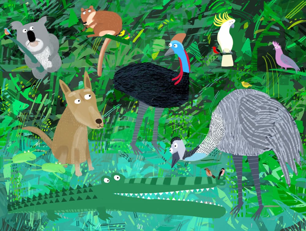 Funny Australian Animals in the Jungle by Carla Daly by Carla Daly — canvas wall art