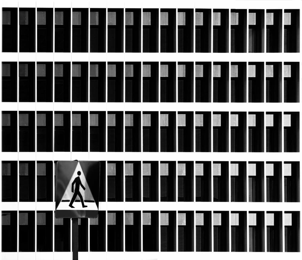 Pedestrian Sign Building Windows by Anna Niemiec — canvas wall art