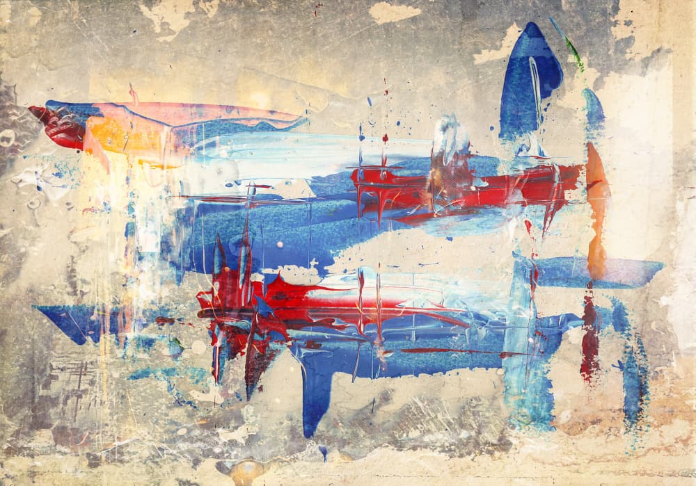 Blue Red Grunge Abstract by Rafal Kulik — canvas wall art