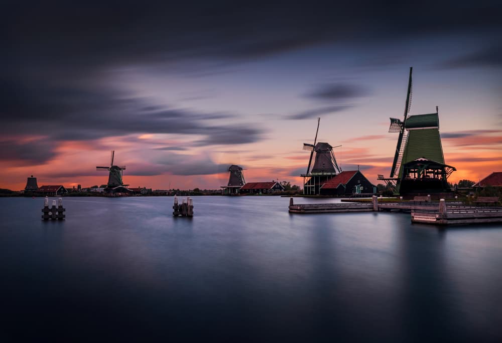 Dutch Windmills at Sunset by Ivo Mateju — canvas wall art