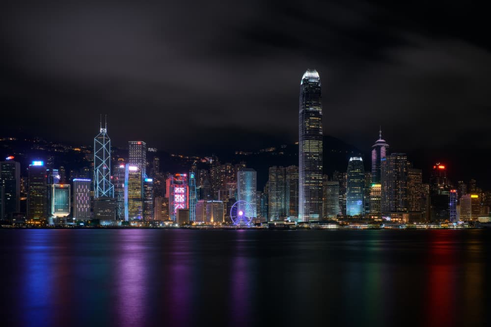 Hong Kong Night Reflections by Tom Wang — canvas wall art