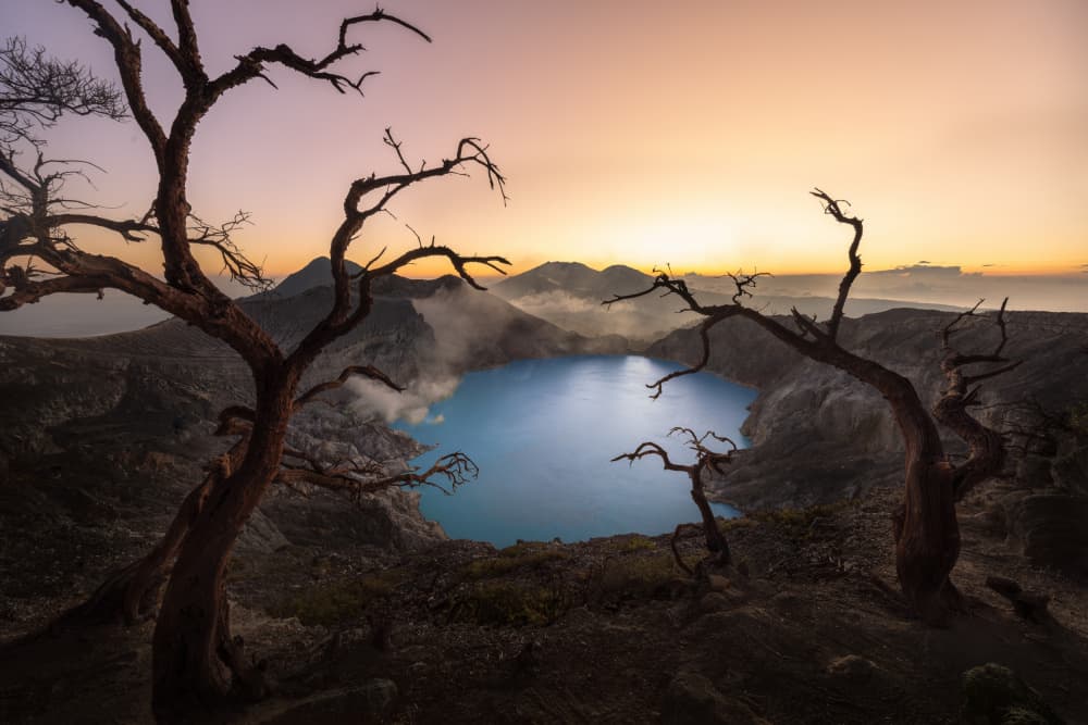 Dramatic Volcanic Lake by Dennis Zhang — canvas wall art