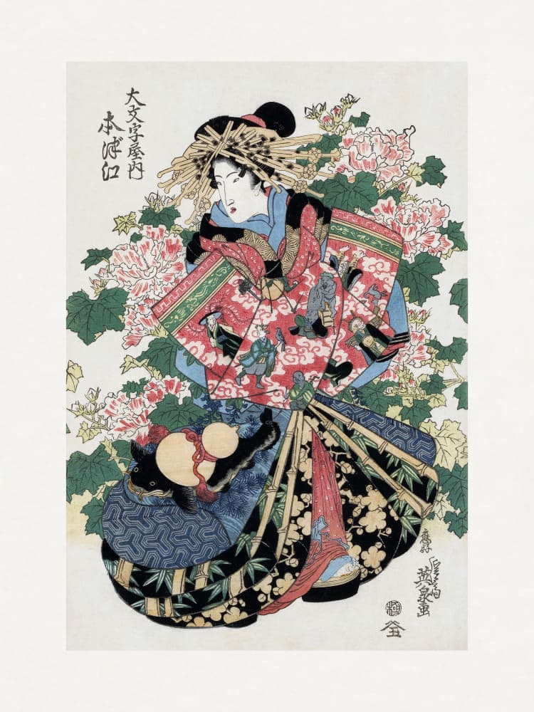 Japanese Woman (1820 1830) Boarder by Keisai Eisen — canvas wall art