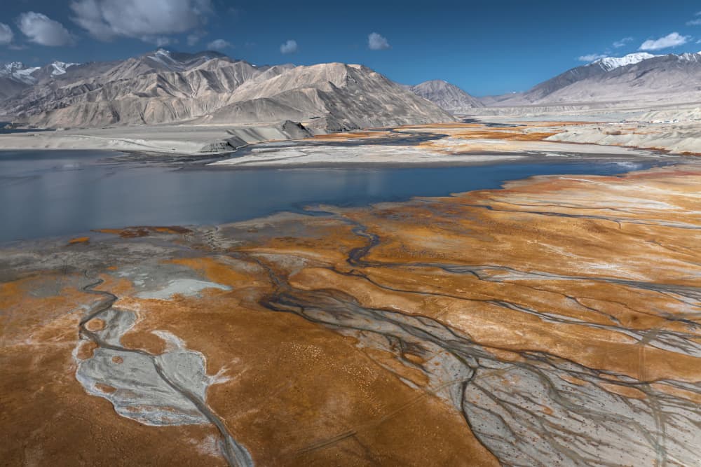 Winding Riverbeds Mountain Lake by UU — canvas wall art