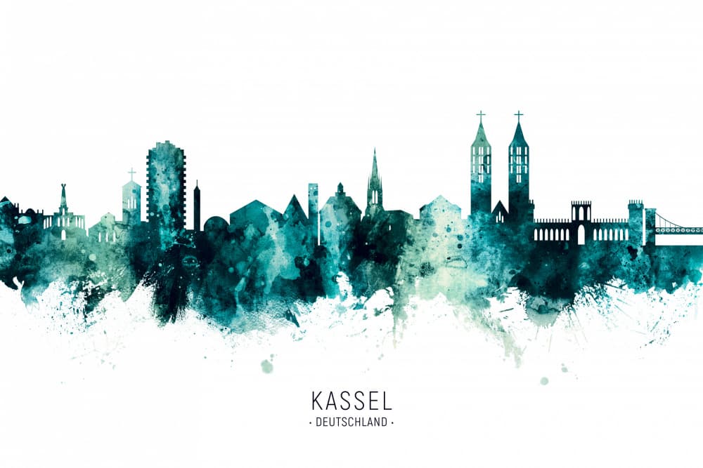 Kassel Germany Watercolor Skyline by Michael Tompsett — canvas wall art