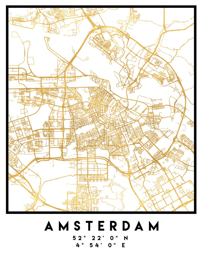Amsterdam Gold Map by Emiliano Deificus — canvas wall art