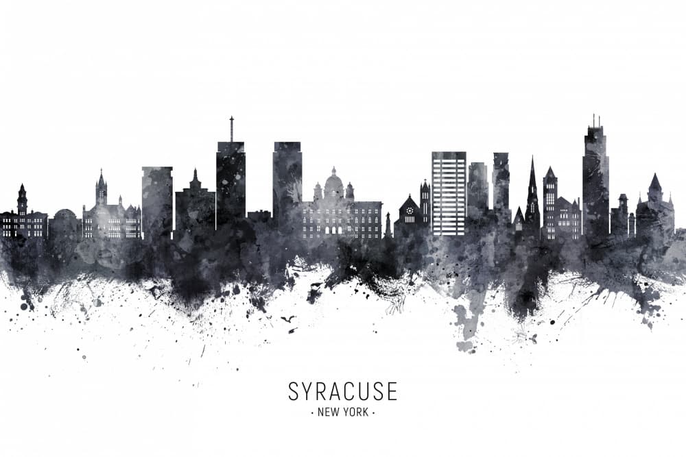Watercolor Syracuse Skyline by Michael Tompsett — canvas wall art