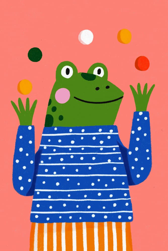Juggling frog by Treechild — canvas wall art