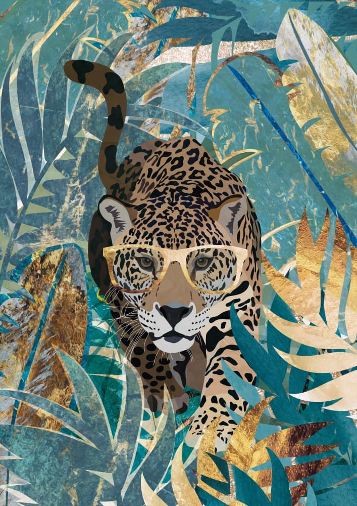 Jungle Jaguar With Glasses by Sarah Manovski — canvas wall art