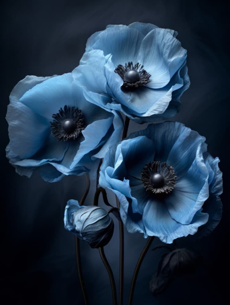 Moody Blue Poppies by Bilge Paksoylu — canvas wall art