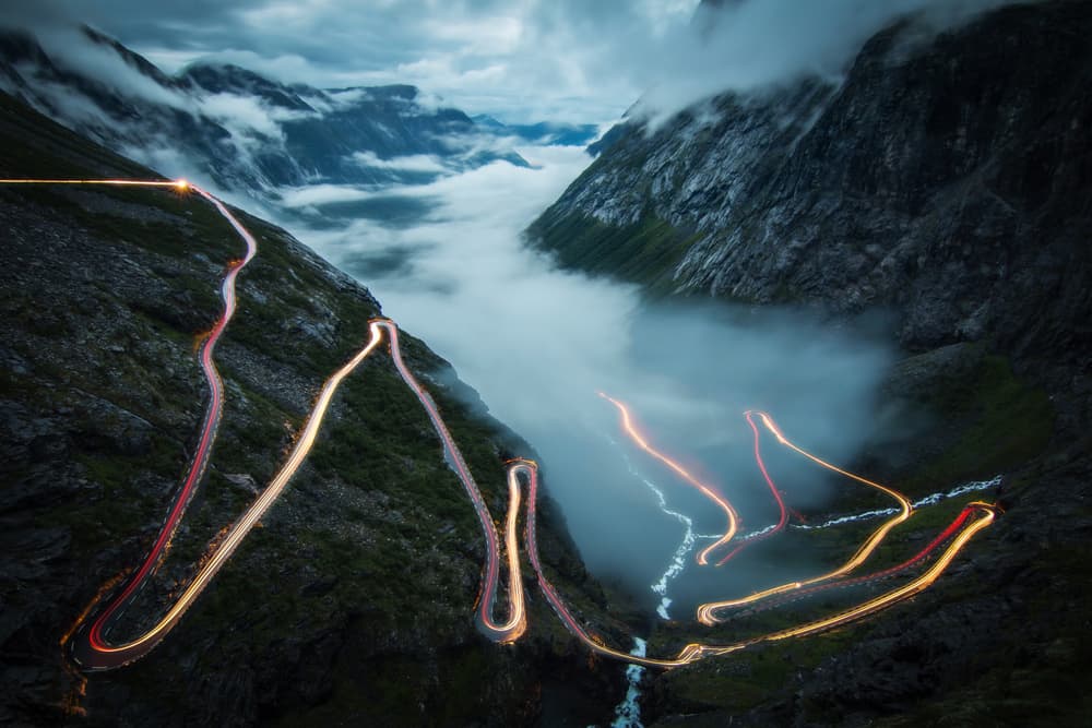 Winding Mountain Light Trails by Christoph Schaarschmidt — canvas wall art