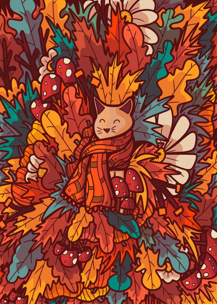 Cozy Autumn Cat by Stephen Wade — canvas wall art