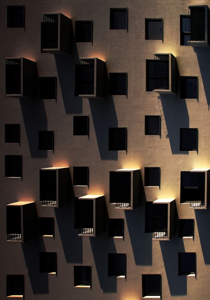 Geometric Building Lights by Anna Niemiec — canvas wall art