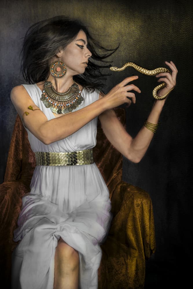 Goddess with Golden Snake by Martine Benezech — canvas wall art
