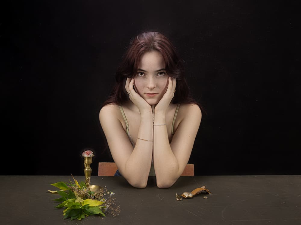 Pensive Young Woman by Michael Allmaier — canvas wall art