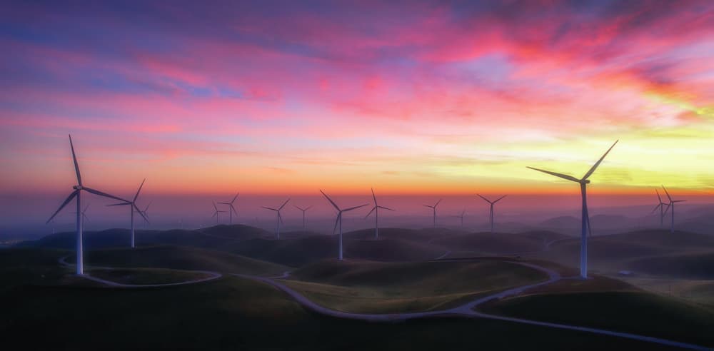 Vibrant Wind Farm Sunset by Jenny Qiu — canvas wall art