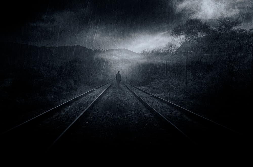 Solitary Walk Rainy Tracks by PhotoCosma — canvas wall art