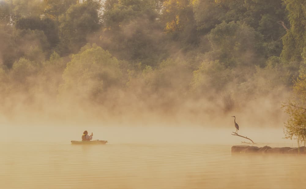 Misty Morning Kayak by Hongyu Chen — canvas wall art