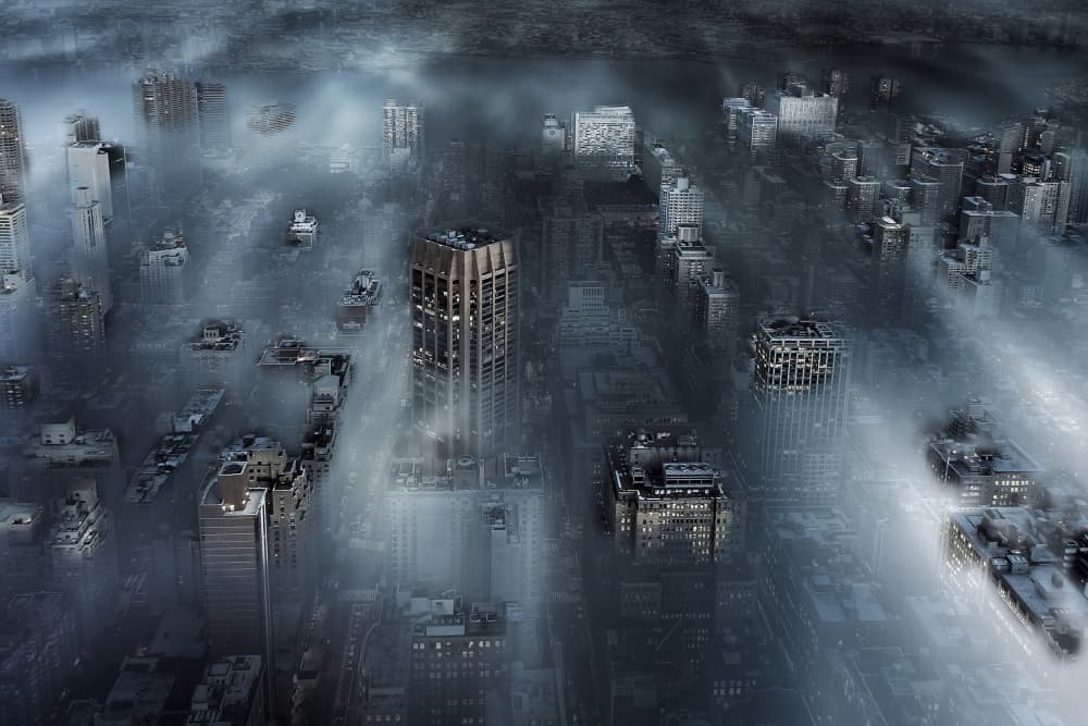 Futuristic City Fog by Leif Løndal — canvas wall art
