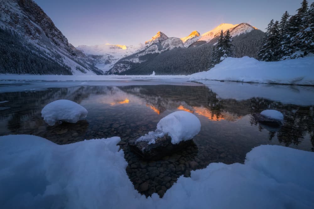 Golden Mountain Lake Reflection by Yongnan Li (李永男) — canvas wall art