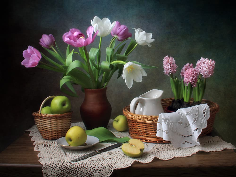 Spring Flowers and Apples by Tatyana Skorokhod — canvas wall art