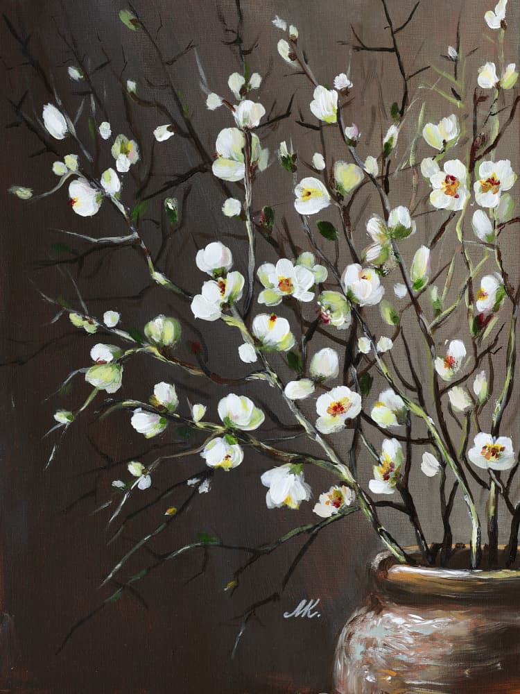 White Blossoms in Vase by Marina Kozyr — canvas wall art