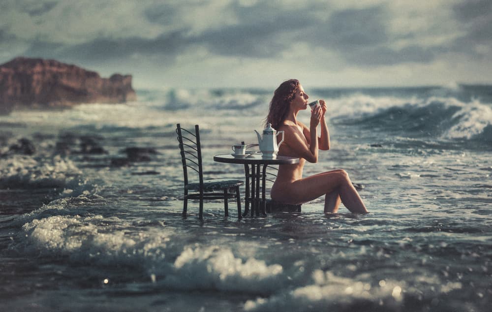 Seaside Coffee Serenity by Evgeny Loza — canvas wall art