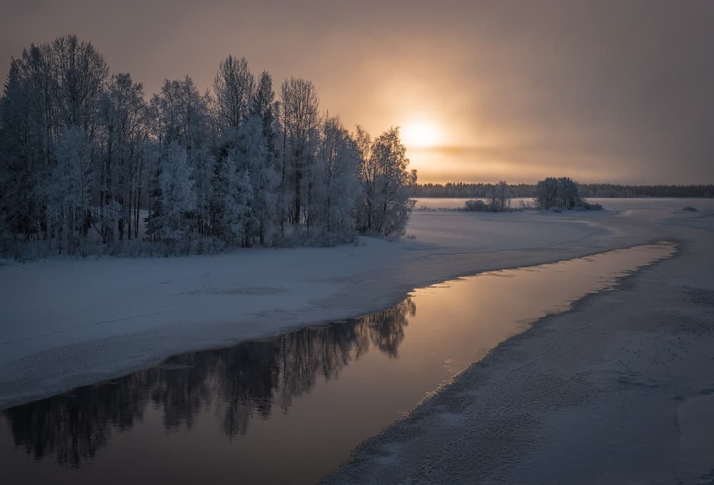 Golden Winter River by Rob Darby — canvas wall art