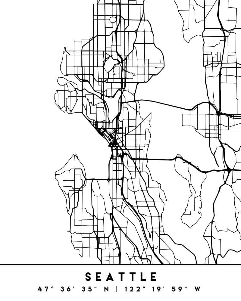 Minimalist Seattle Map by Emiliano Deificus — canvas wall art